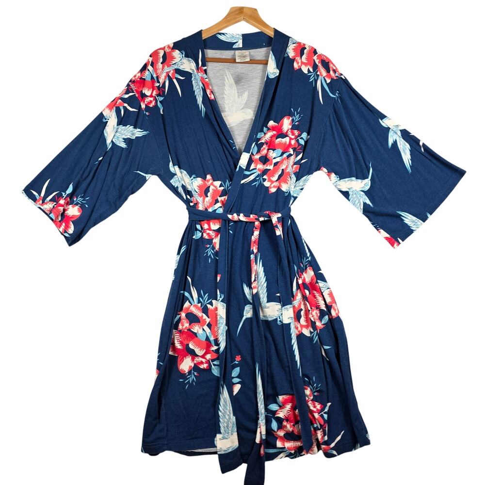 Navy Serra Red Floral Knee Length Robe